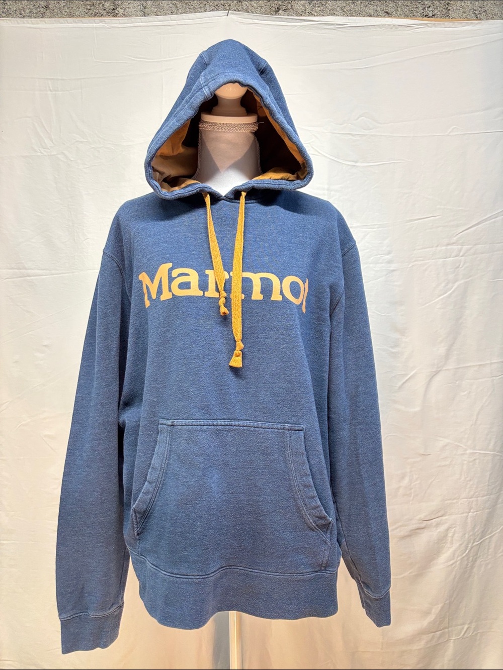 Marmot Blue Hooded Sweatshirt with Yellow Accents